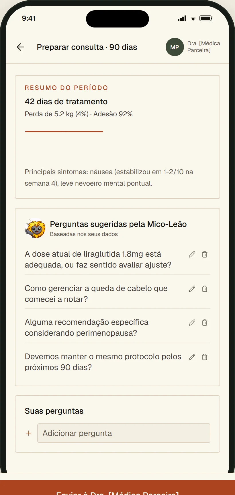 Tela do aplicativo Tamarin: preparo da consulta.